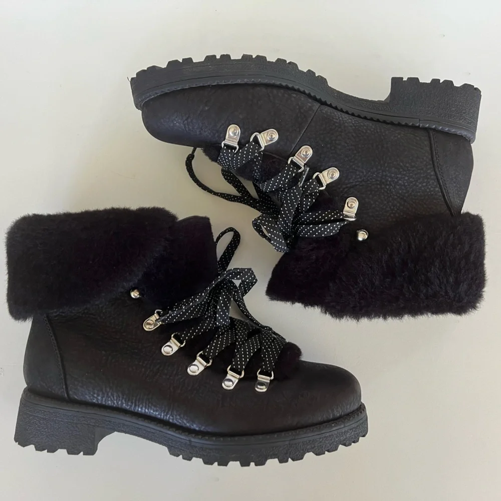J.Crew Black Leather Nordic Winter Boot, size 9